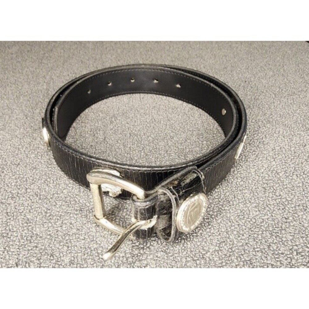 Vtg Navajo Trading Co Black Leather Navajo Belt Buffalo Nickels Size 32
